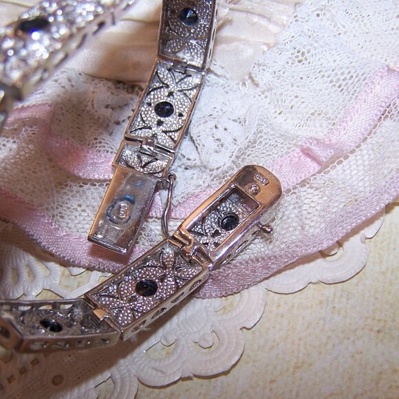 DBJ Dee Berkley Art Deco Revival Sterling Silver Blue Sapphire CZ Link Bracelet - Picture 8 of 9